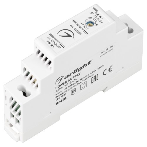 Блок питания на DIN-рейку  Arlight 24В ARV-DR15-24 0.63A 15W IP20 картинка 